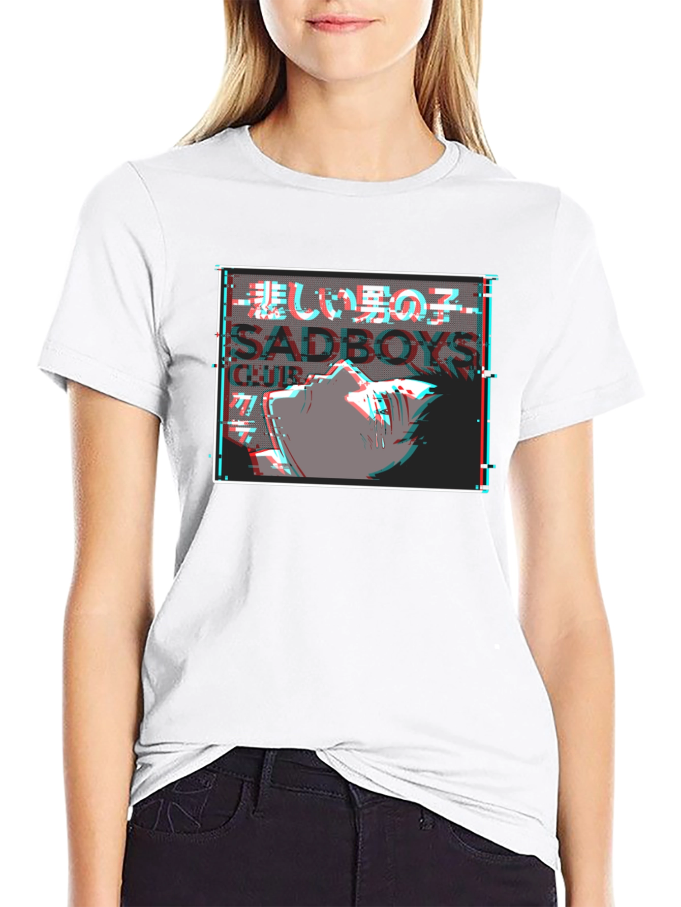 Sadboys Club Graphic Tee - Glitch Anime Design
