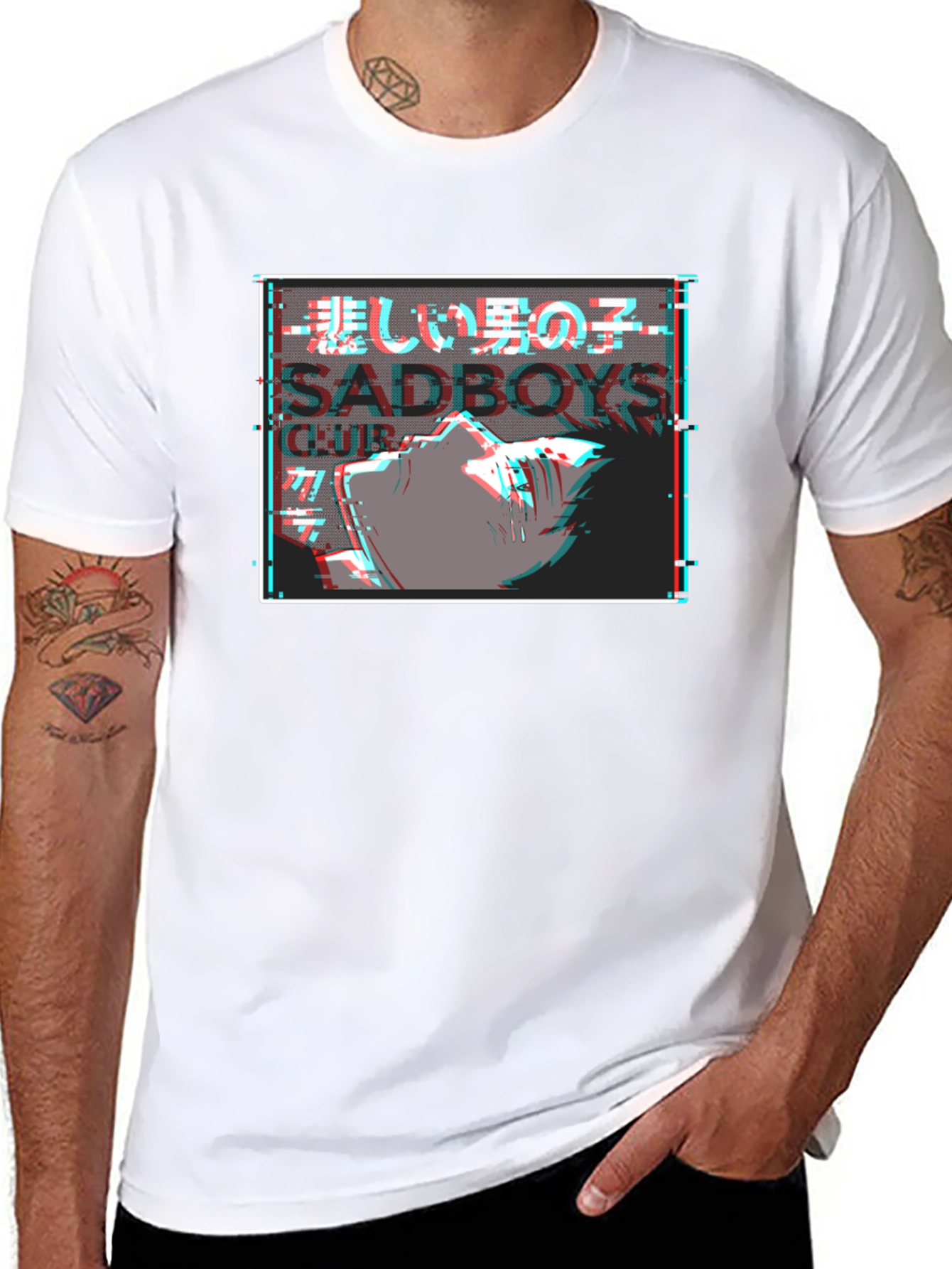 Sadboys Club Graphic Tee - Glitch Anime Design