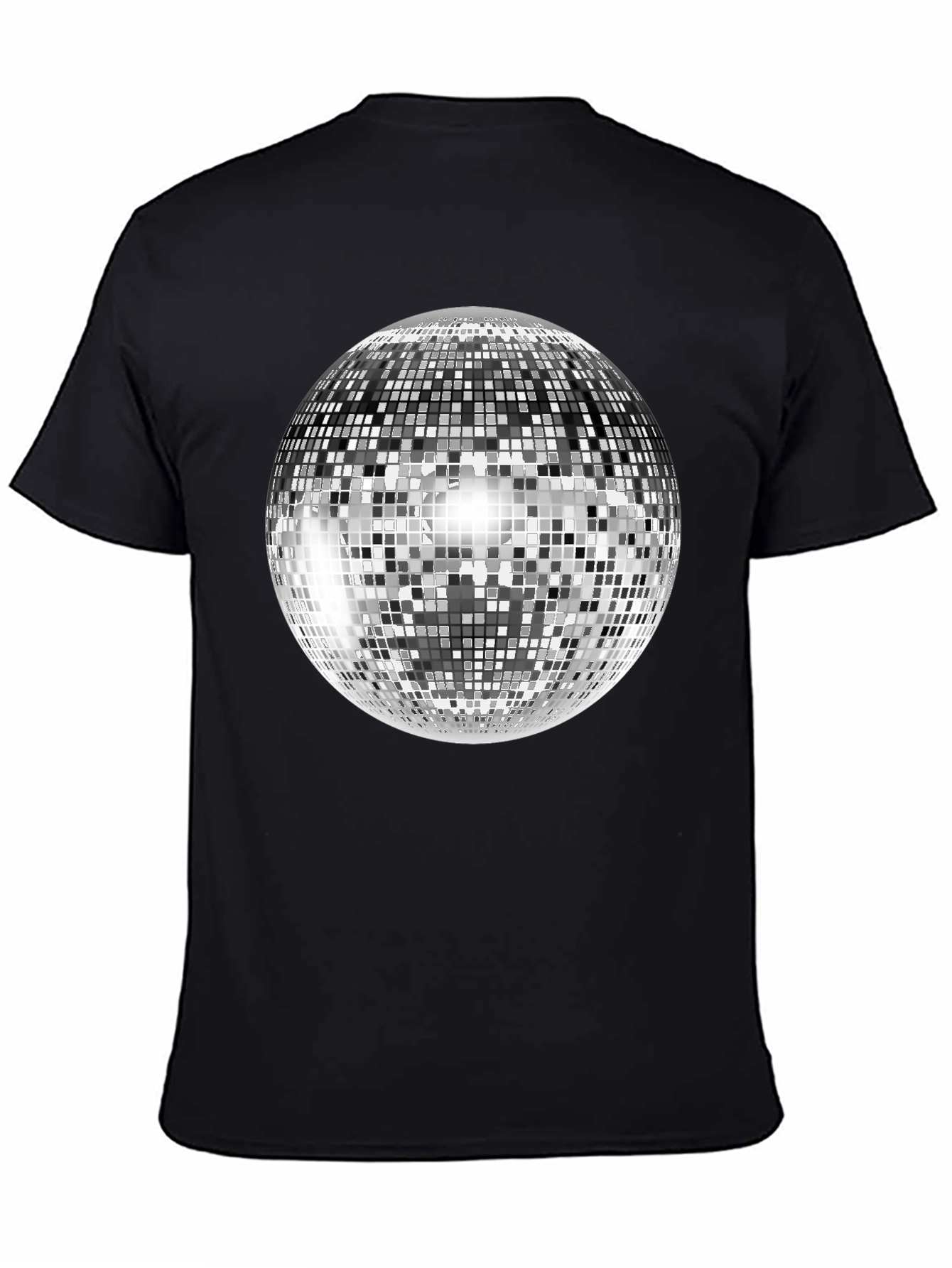 Retro Disco Ball Graphic Tee - Black Cotton Blend