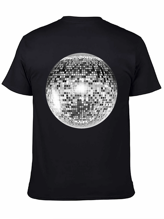 Retro Disco Ball Graphic Tee - Black Cotton Blend
