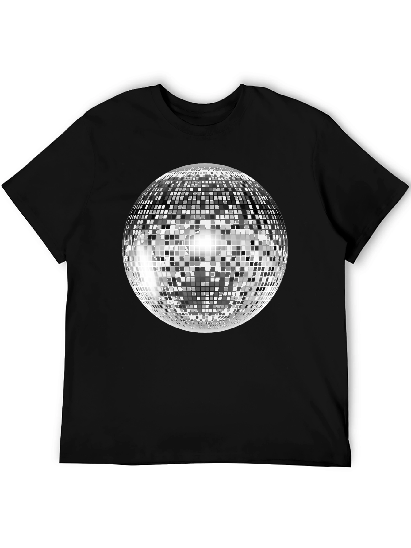 Retro Disco Ball Graphic Tee - Black Cotton Blend