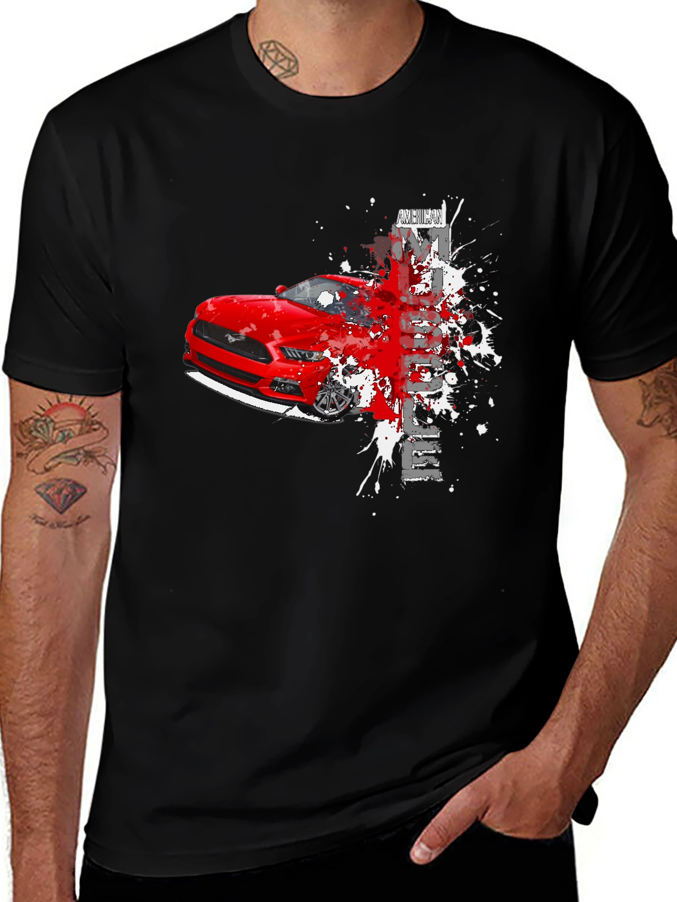 Mustang Graphic Tee - Mens Black Cotton T-Shirt