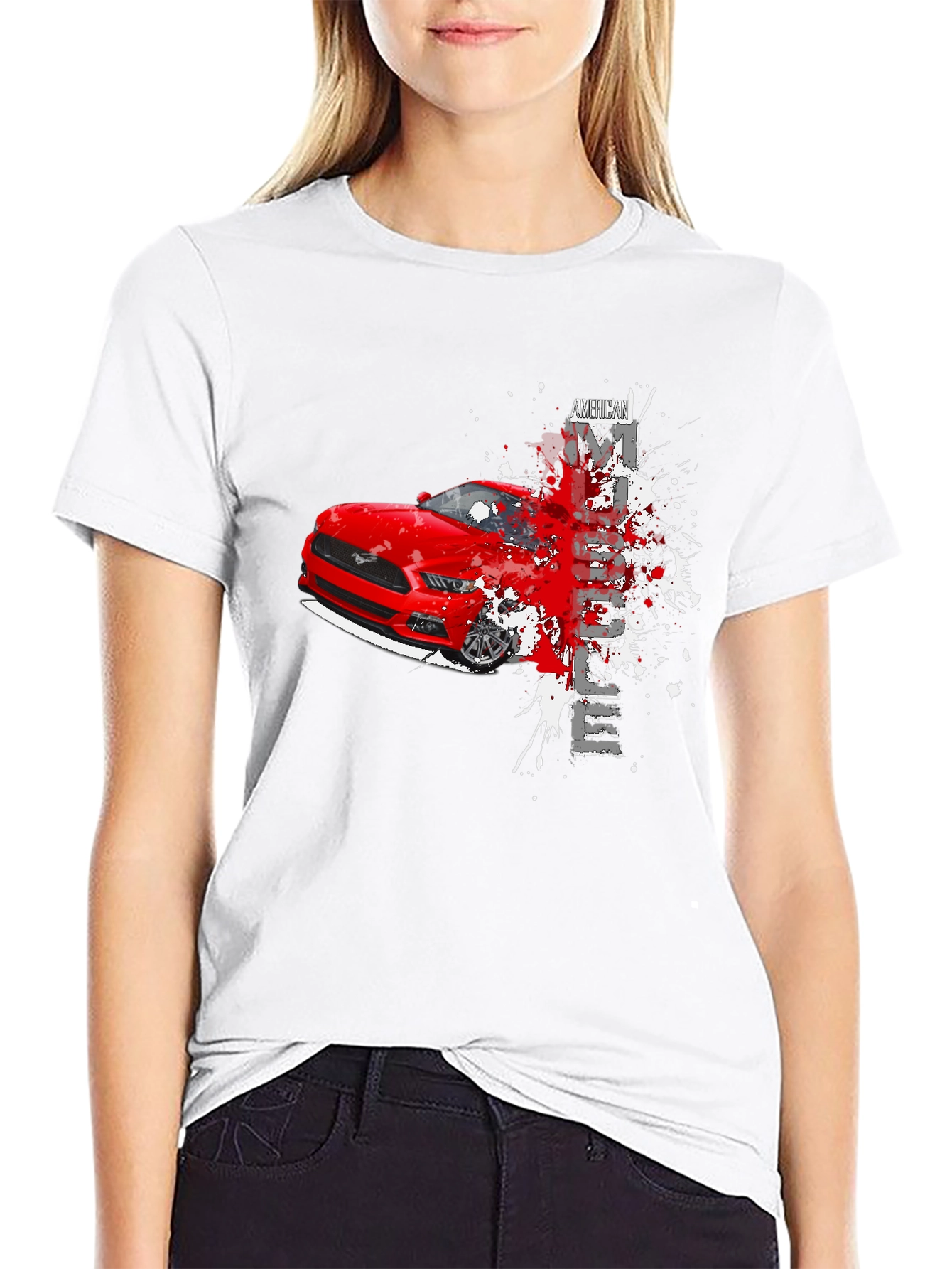 Mustang Graphic Tee - Mens Black Cotton T-Shirt