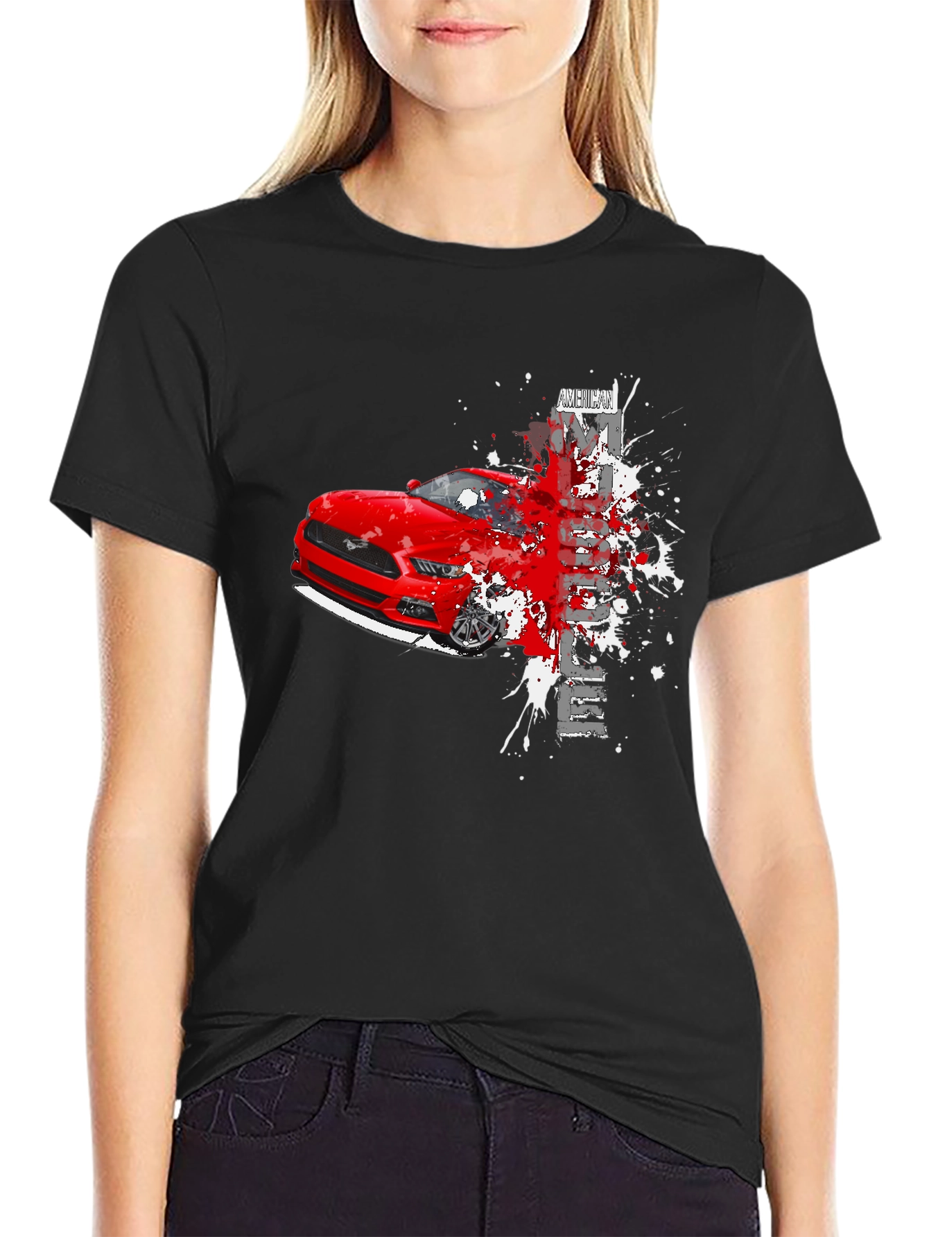 Mustang Graphic Tee - Mens Black Cotton T-Shirt