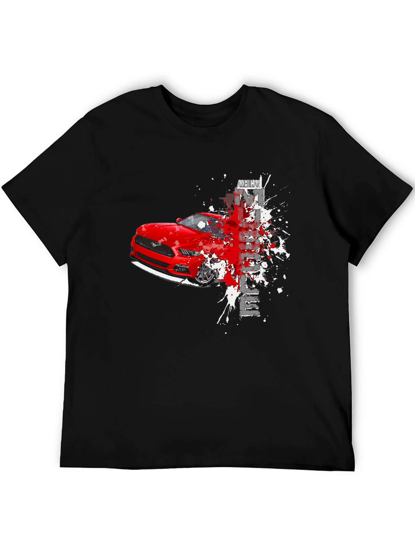 Mustang Graphic Tee - Mens Black Cotton T-Shirt