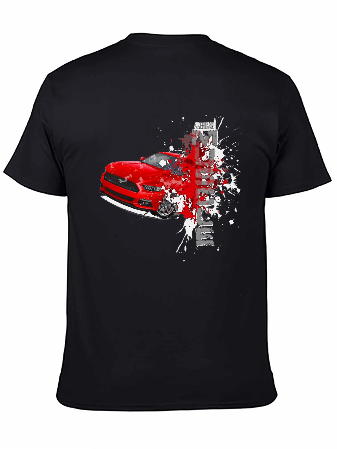Mustang Graphic Tee - Mens Black Cotton T-Shirt
