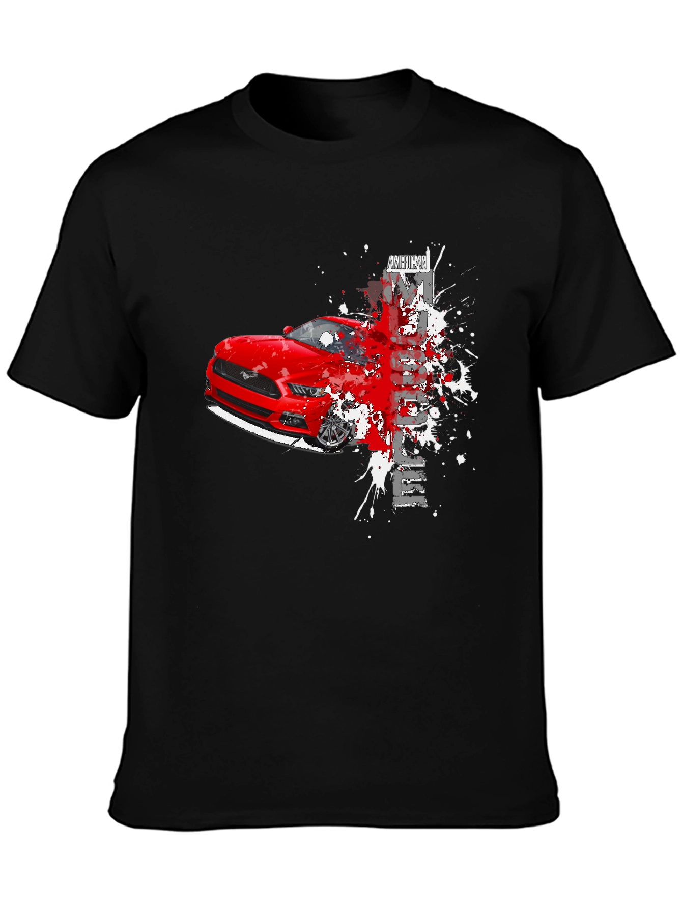 Mustang Graphic Tee - Mens Black Cotton T-Shirt
