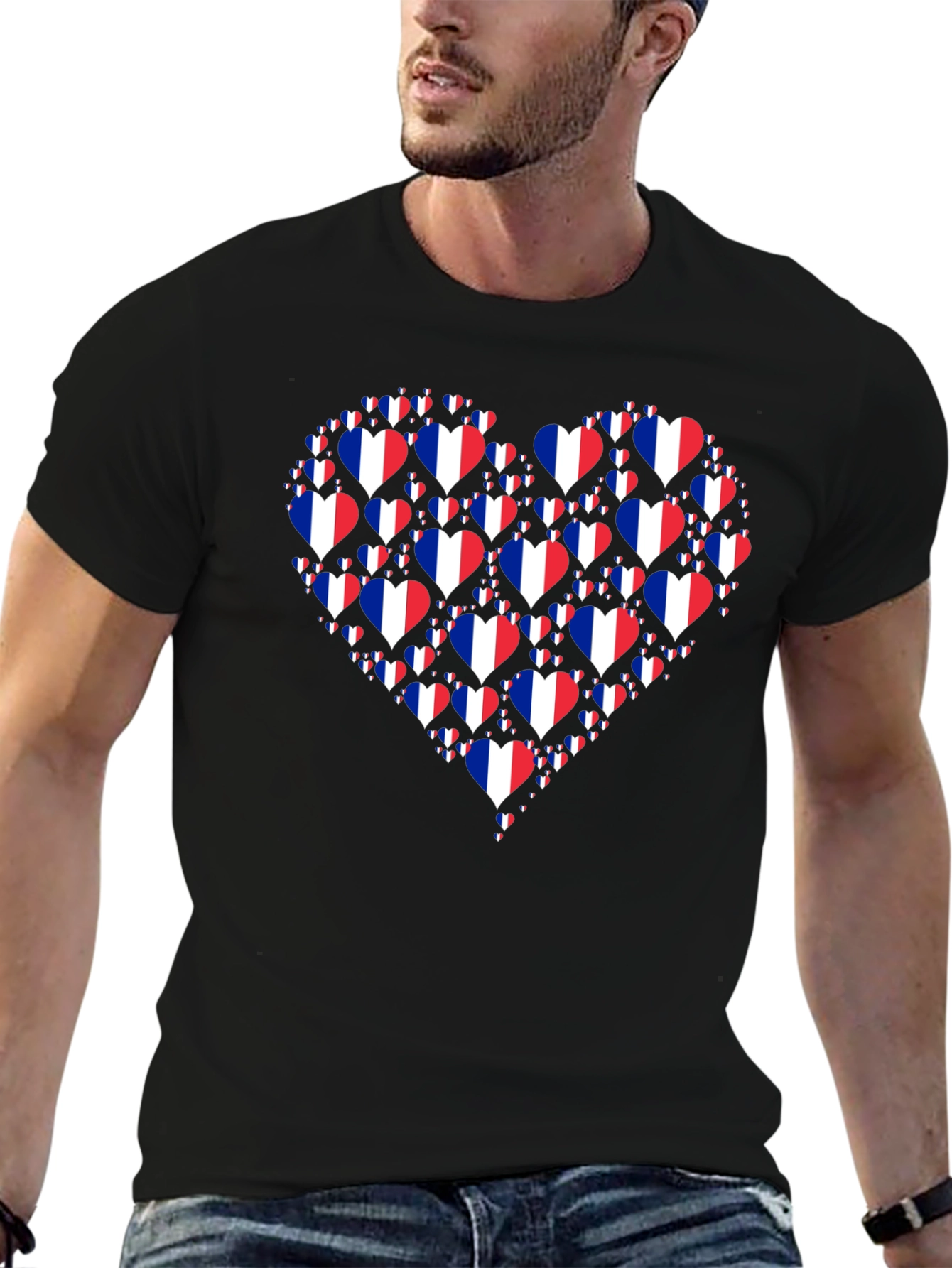 French Pride Heart Graphic T-Shirt - Black Cotton Tee