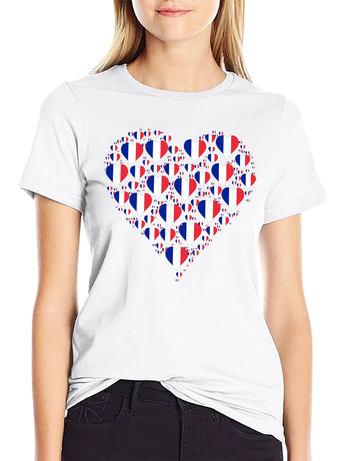 French Pride Heart Graphic T-Shirt - Black Cotton Tee