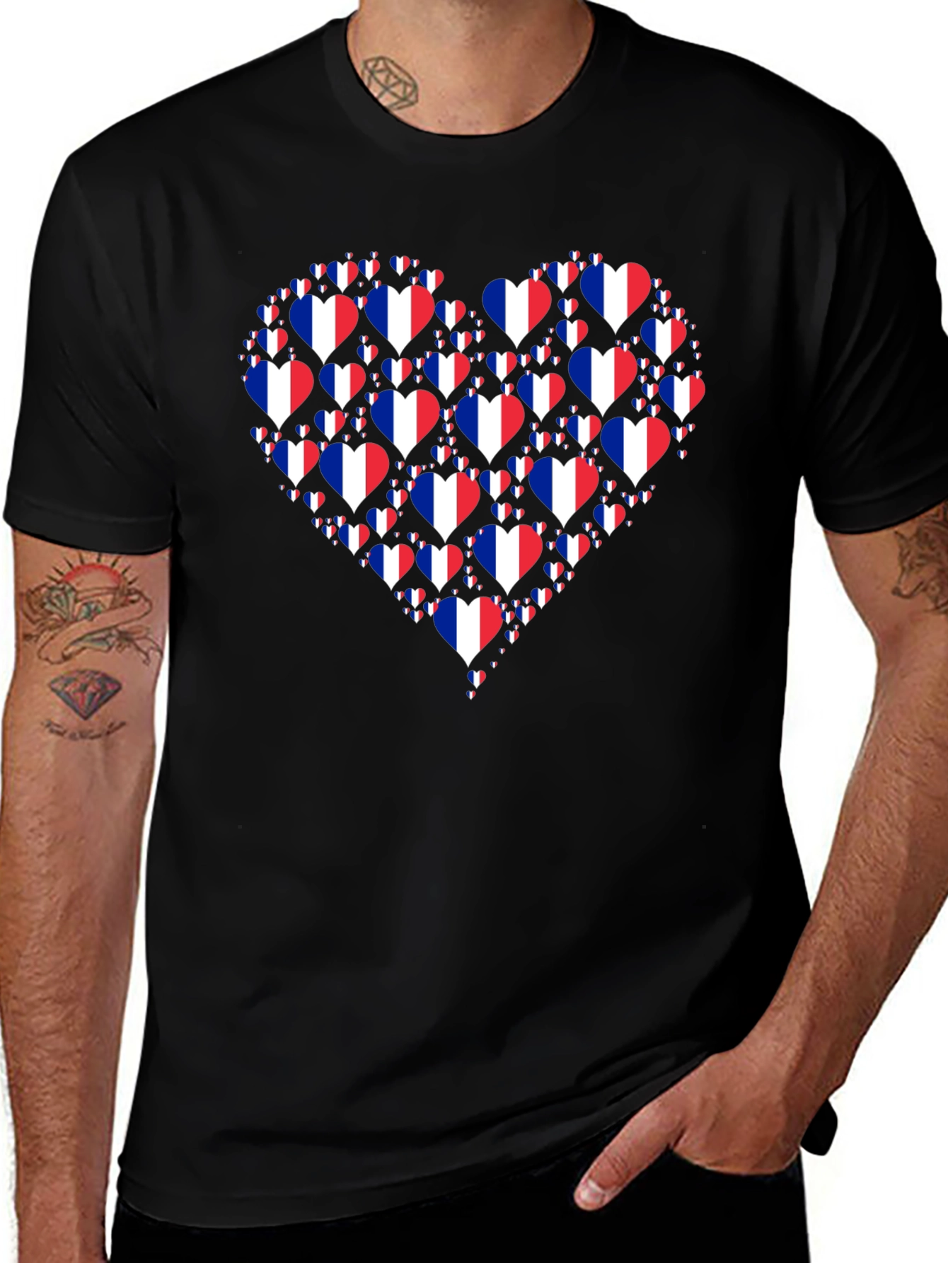 French Pride Heart Graphic T-Shirt - Black Cotton Tee