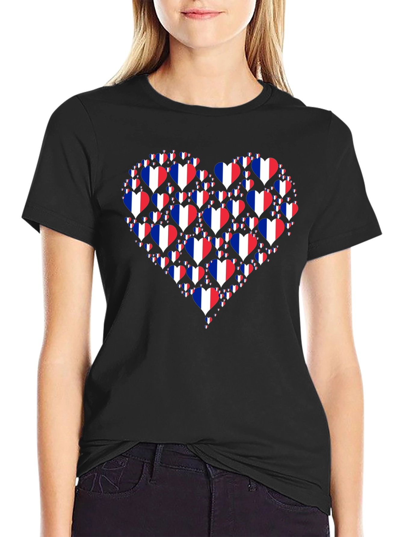 French Pride Heart Graphic T-Shirt - Black Cotton Tee