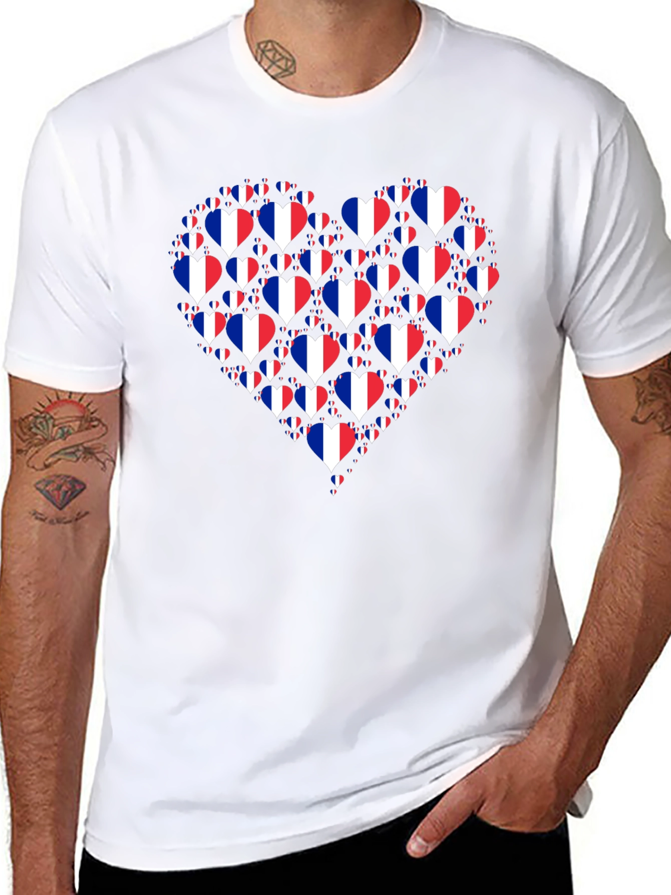 French Pride Heart Graphic T-Shirt - Black Cotton Tee