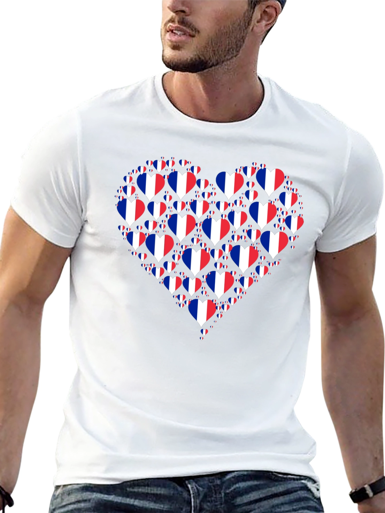 French Pride Heart Graphic T-Shirt - Black Cotton Tee