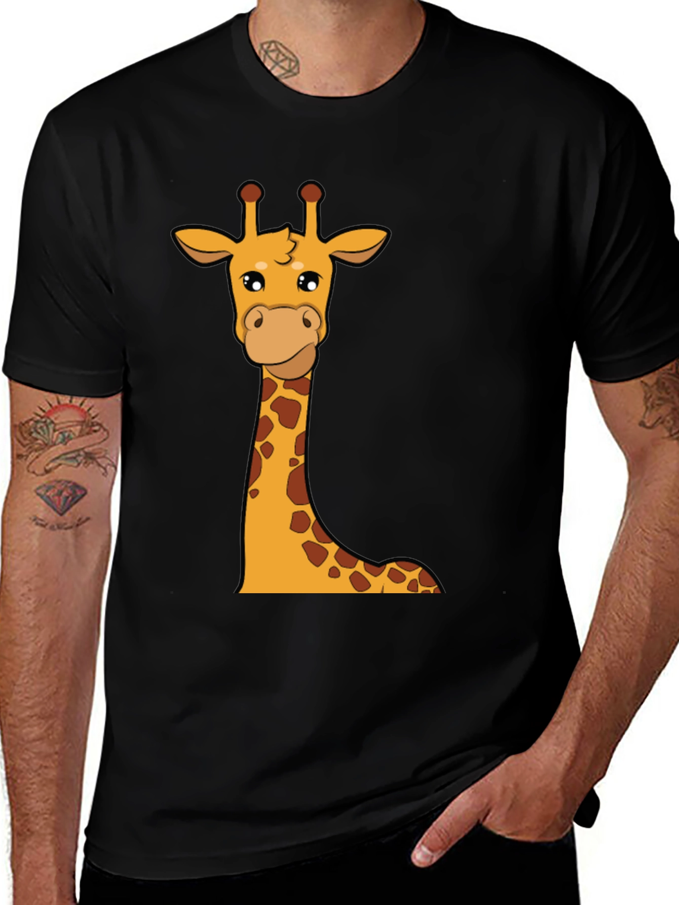 Giraffe Graphic Tee - Black Cotton Crew Neck T-Shirt