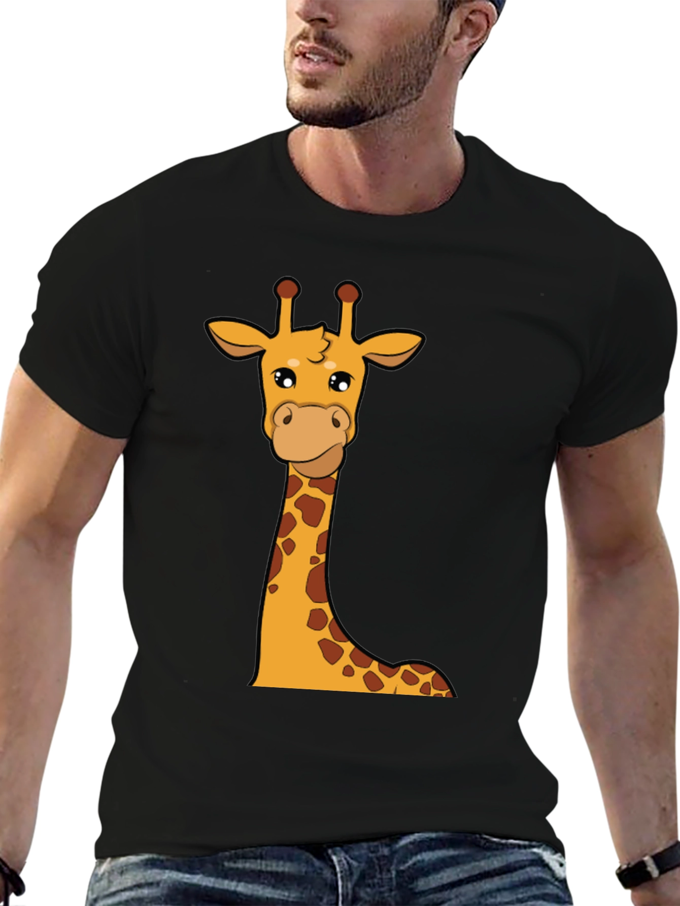 Giraffe Graphic Tee - Black Cotton Crew Neck T-Shirt