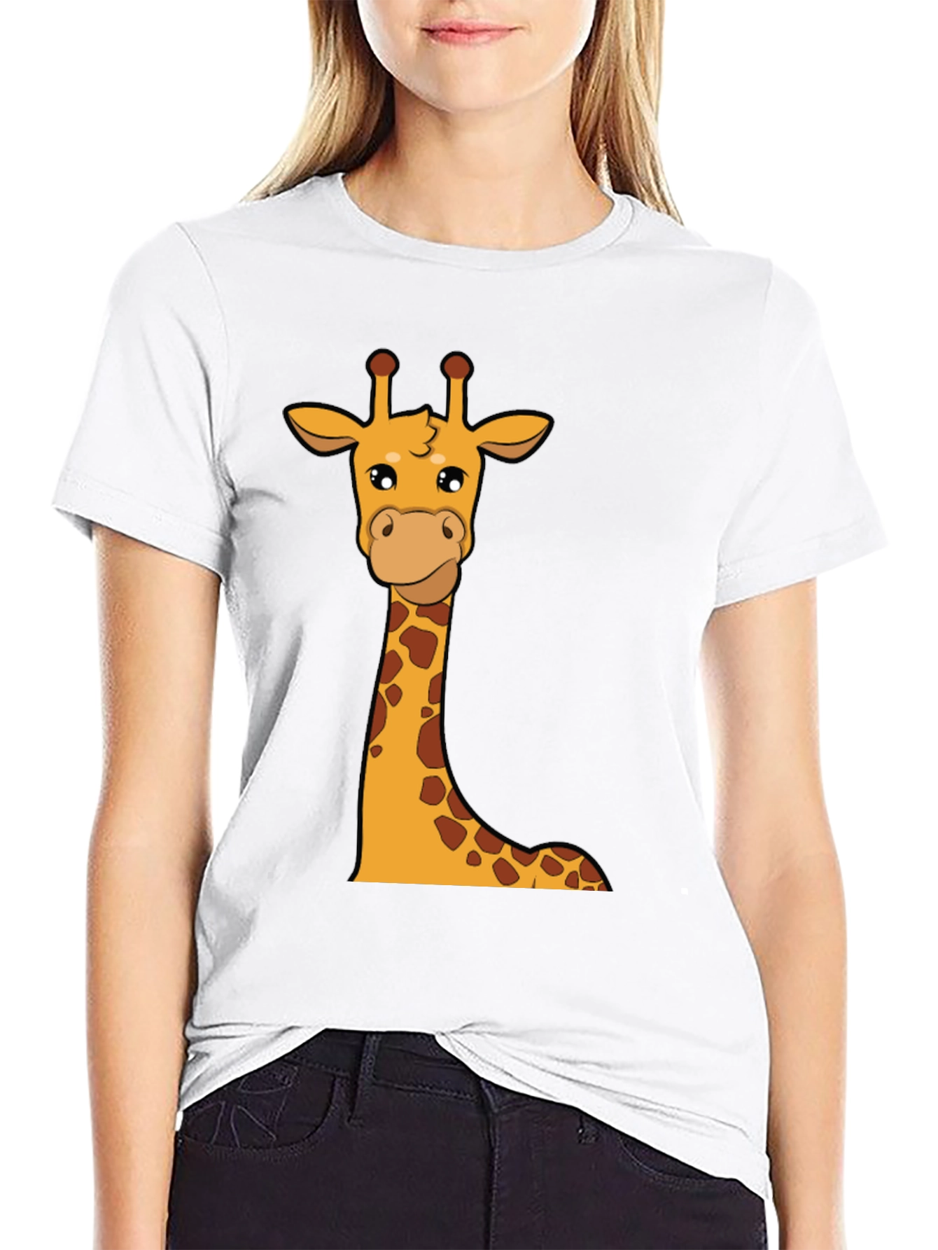 Giraffe Graphic Tee - Black Cotton Crew Neck T-Shirt