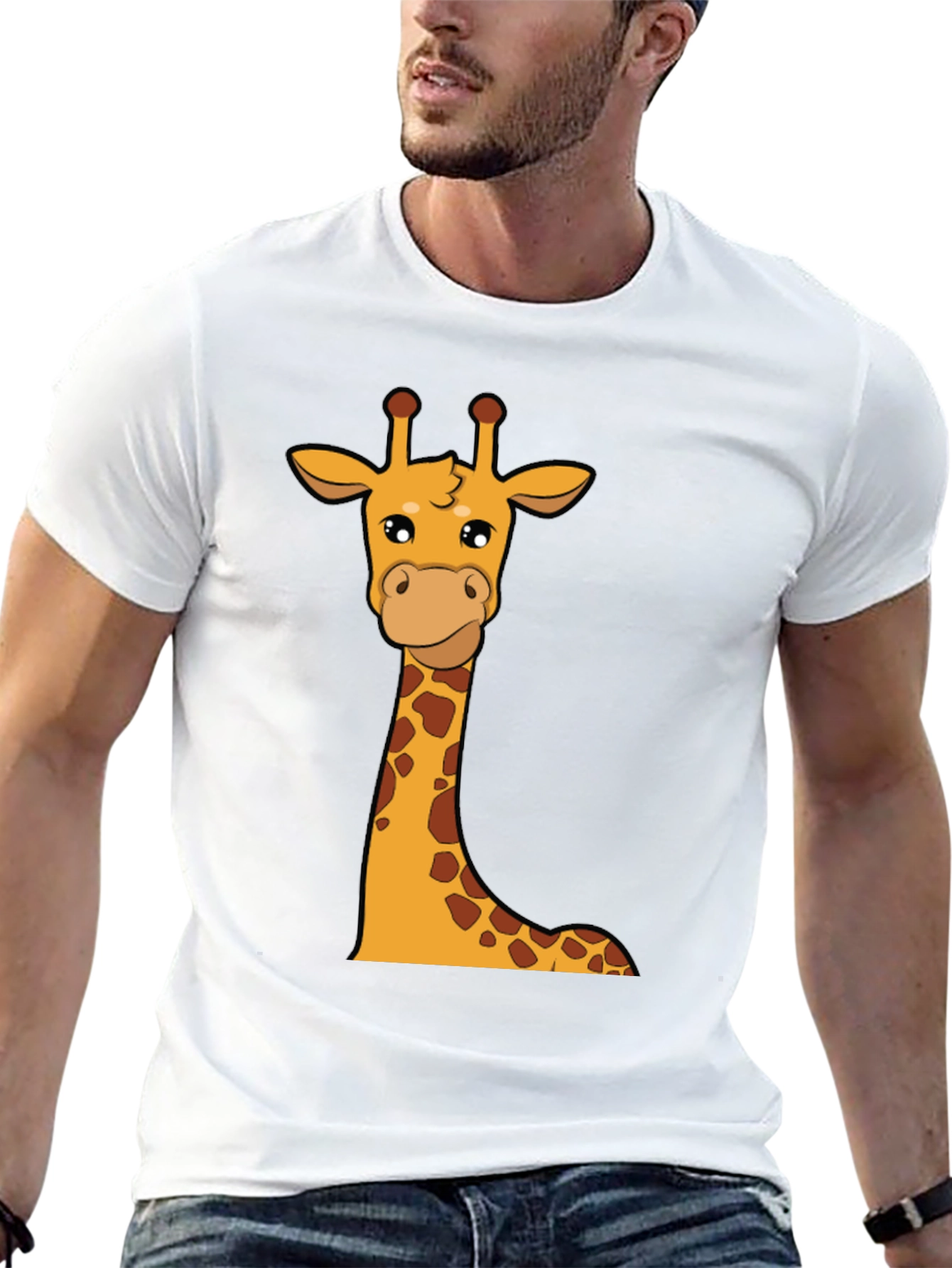 Giraffe Graphic Tee - Black Cotton Crew Neck T-Shirt