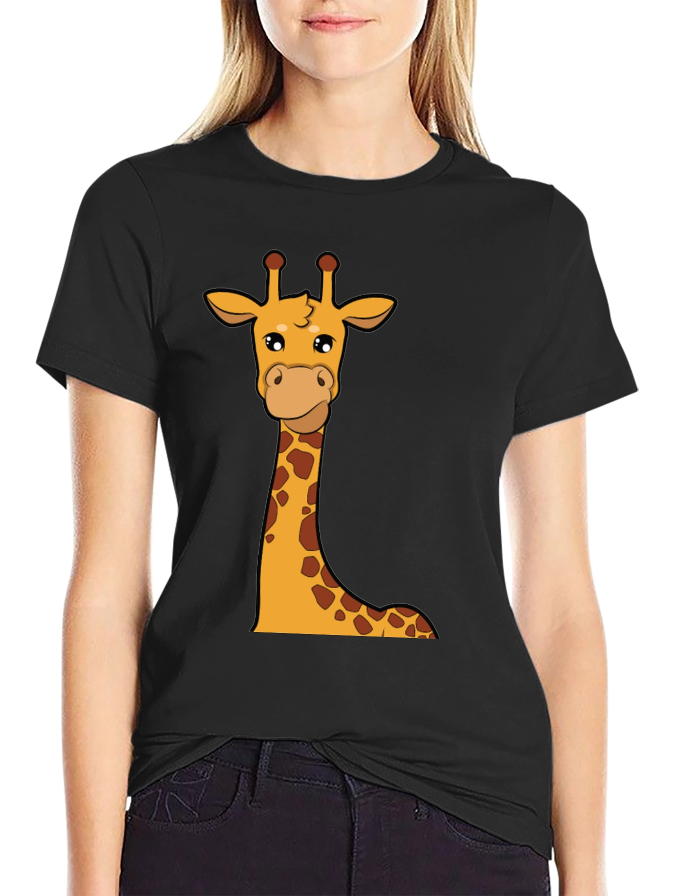 Giraffe Graphic Tee - Black Cotton Crew Neck T-Shirt