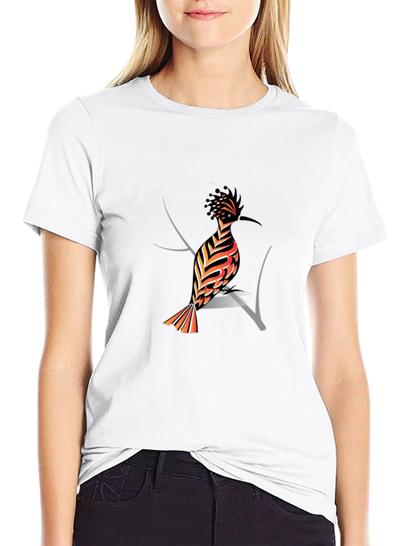 Hoopoe Bird Graphic Print Black T-Shirt