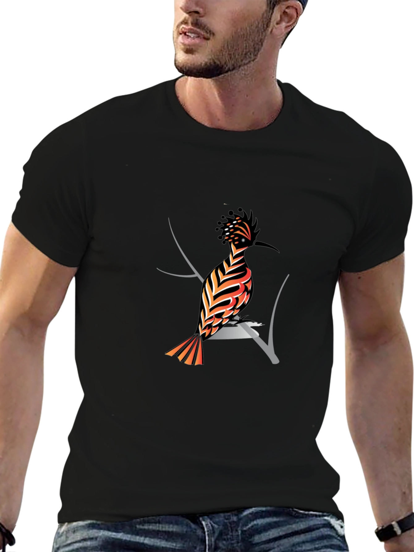 Hoopoe Bird Graphic Print Black T-Shirt