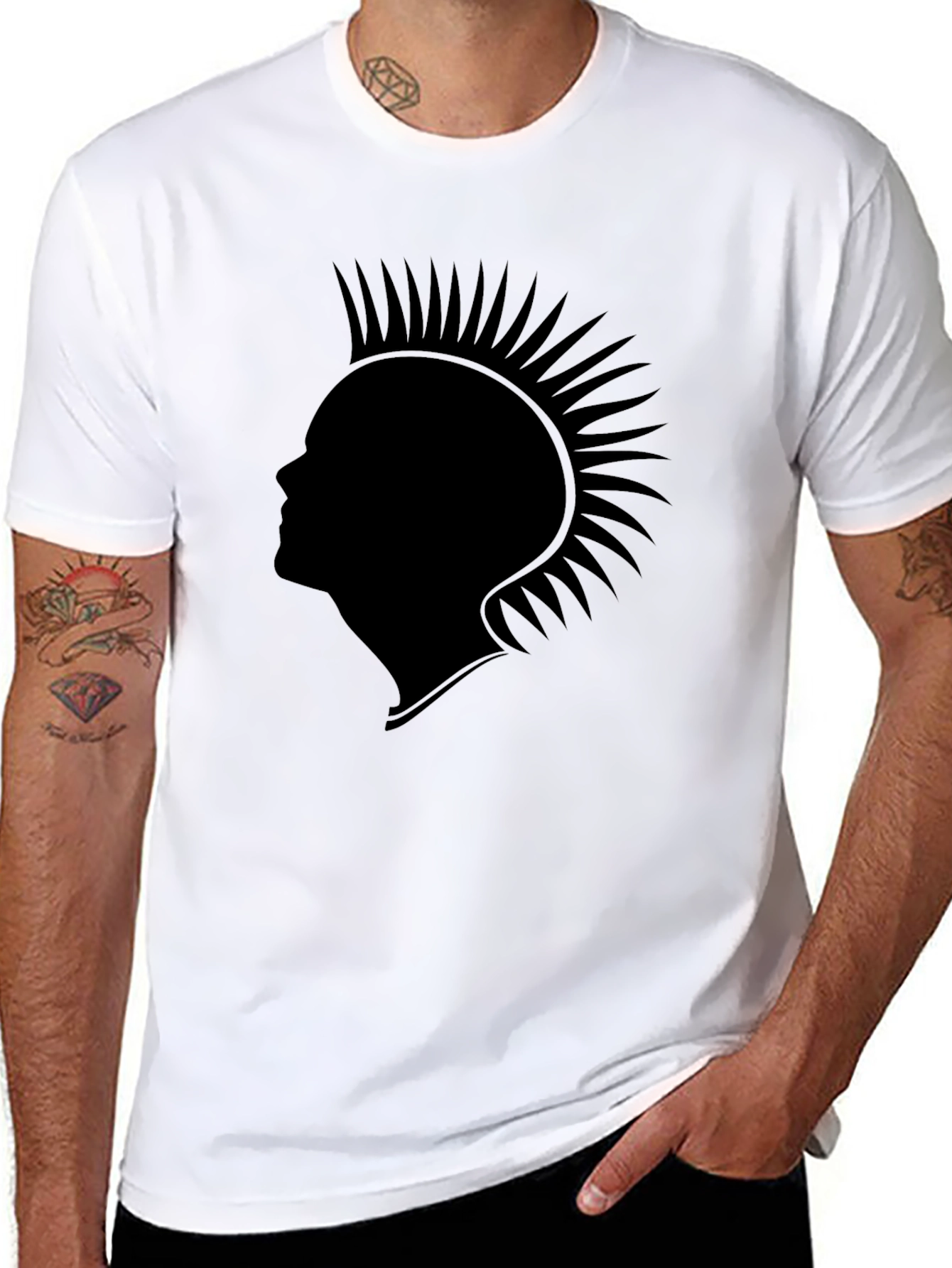 Punk Rocker Silhouette Black Graphic T-Shirt