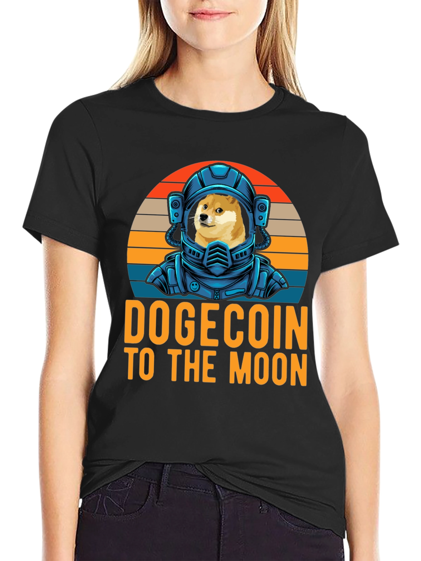 DogeCoin To The Moon Black Graphic T-Shirt