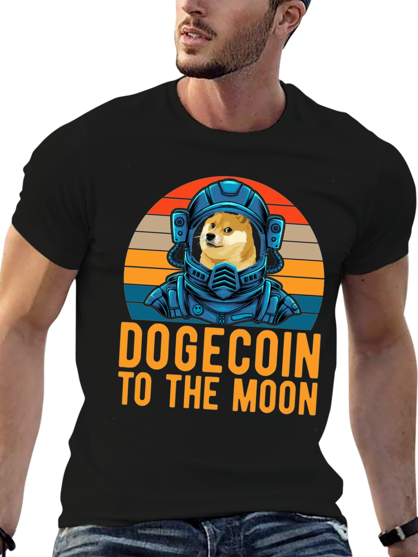 DogeCoin To The Moon Black Graphic T-Shirt