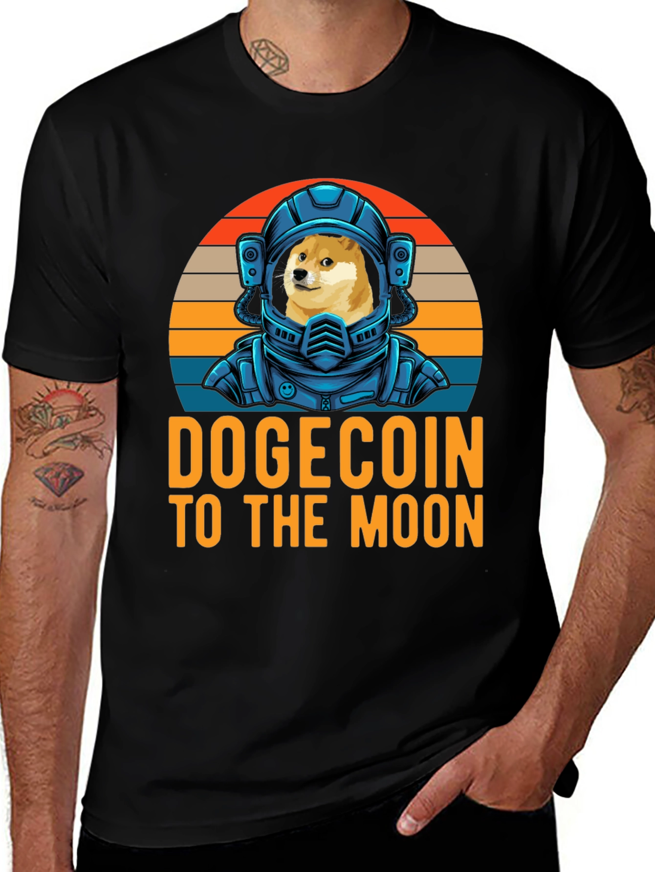 DogeCoin To The Moon Black Graphic T-Shirt