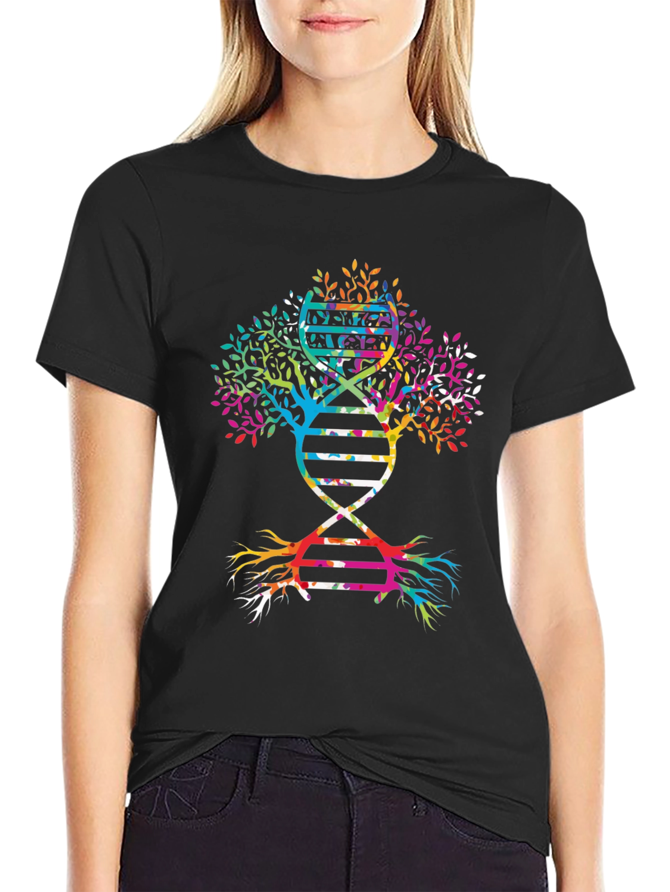 DNA Tree Graphic Tee - Black Cotton Casual Wear