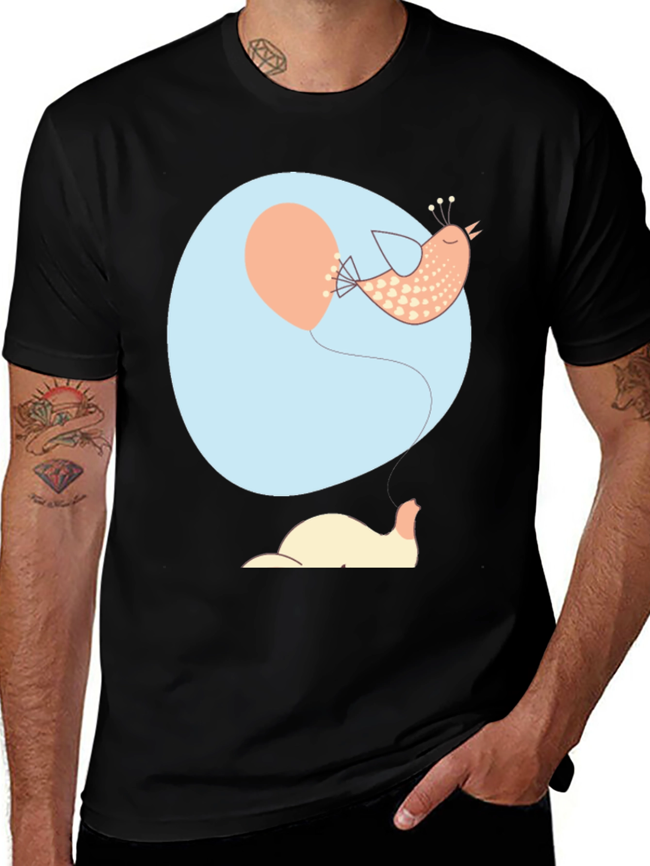 Whimsical Bird & Balloon Graphic Tee