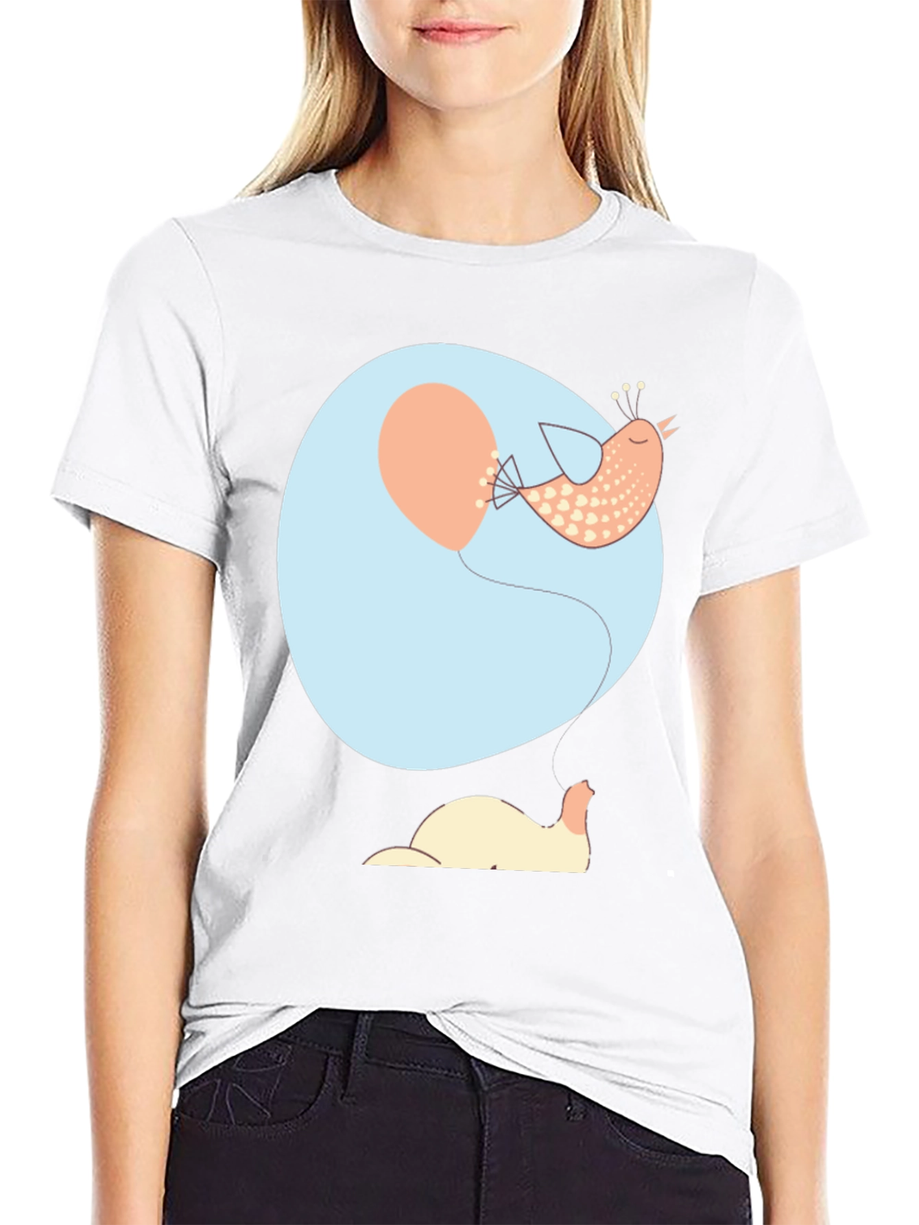 Whimsical Bird & Balloon Graphic Tee