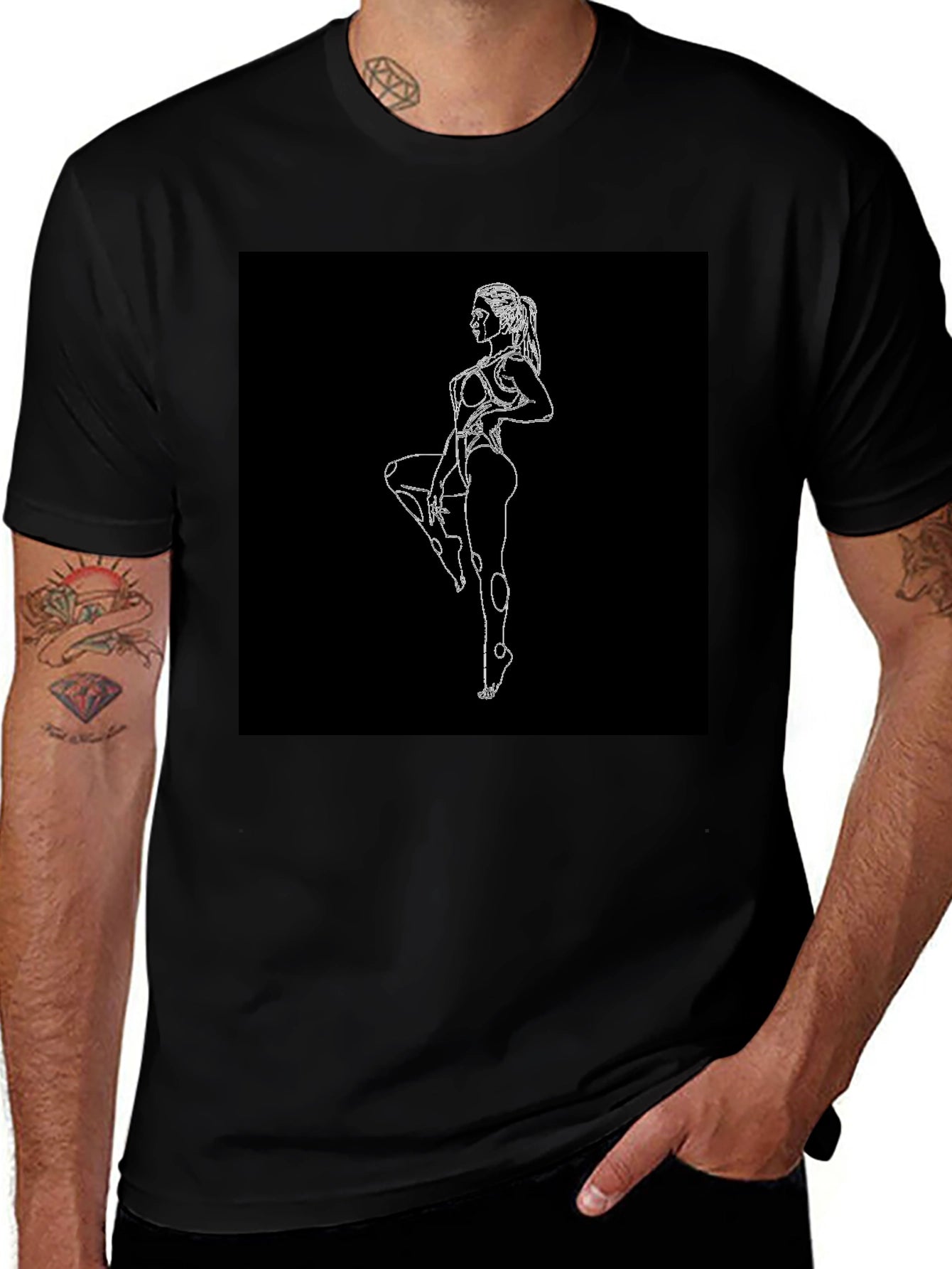Black T-Shirt with Woman Silhouette Graphic
