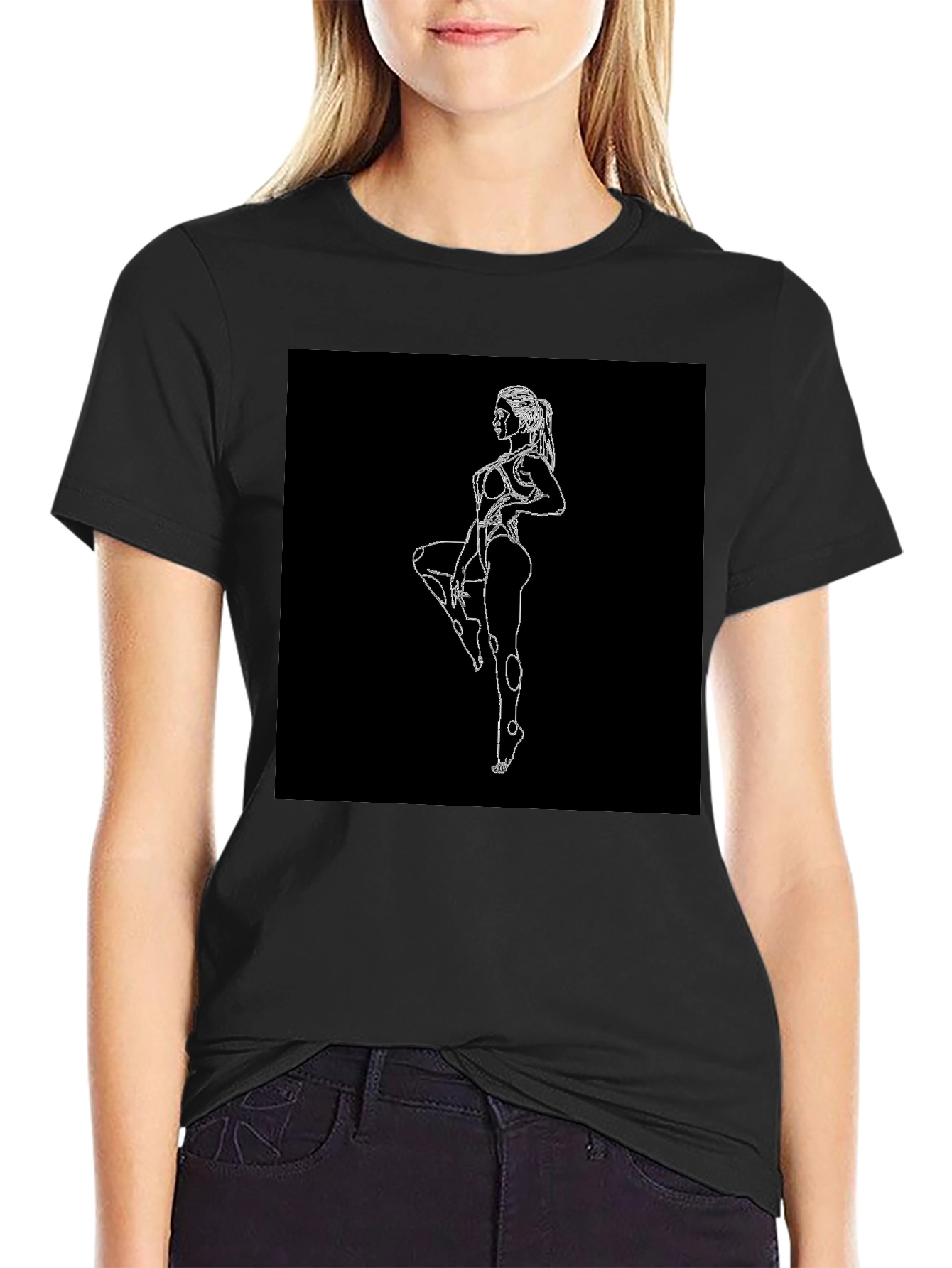 Black T-Shirt with Woman Silhouette Graphic