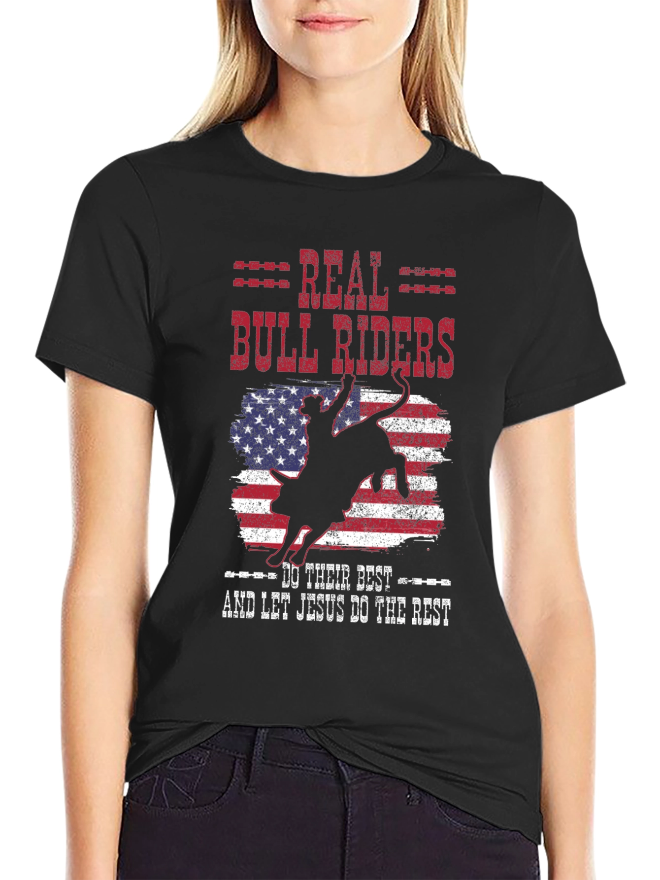 Real Bull Riders Graphic Tee - Patriotic Rodeo Shirt