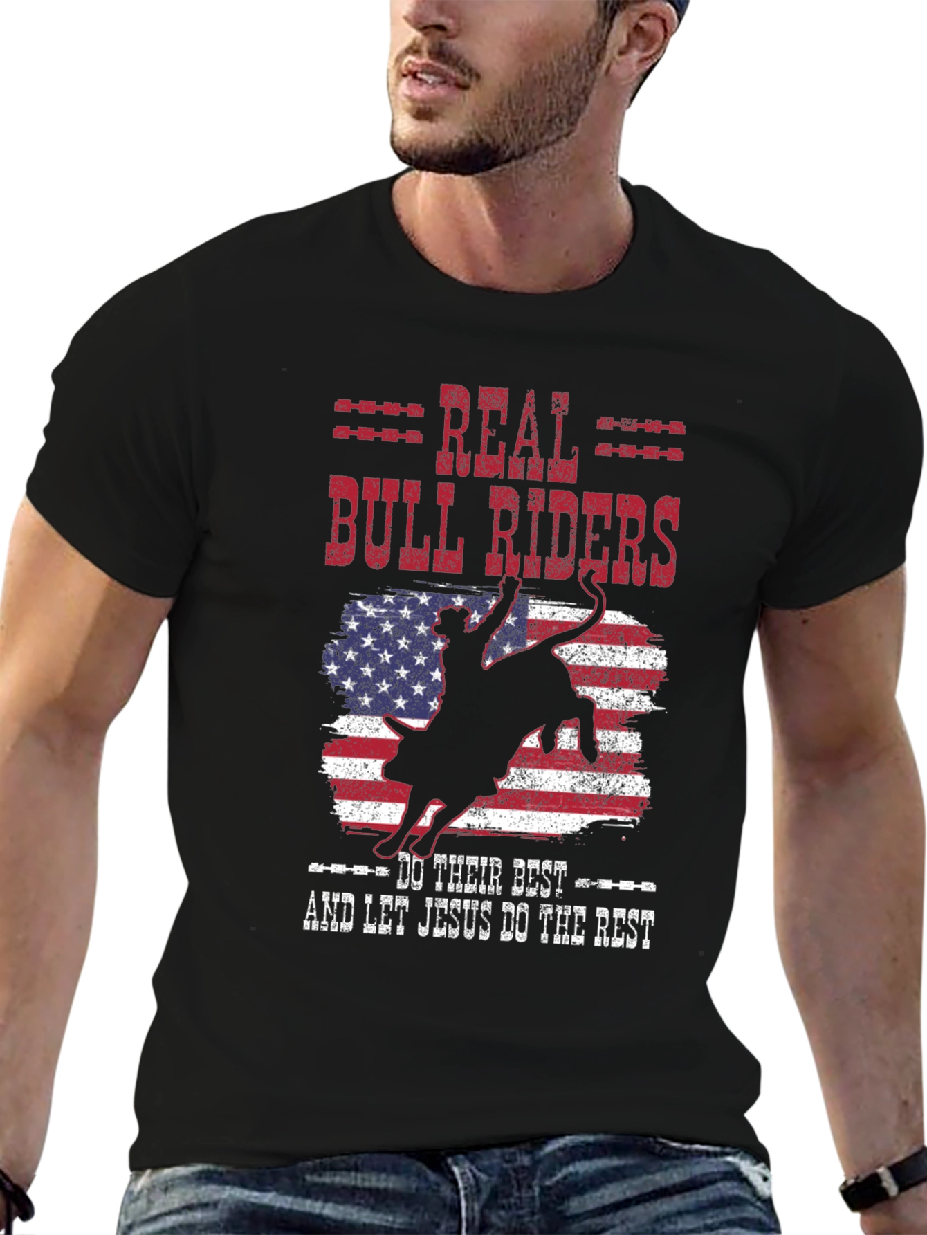 Real Bull Riders Graphic Tee - Patriotic Rodeo Shirt