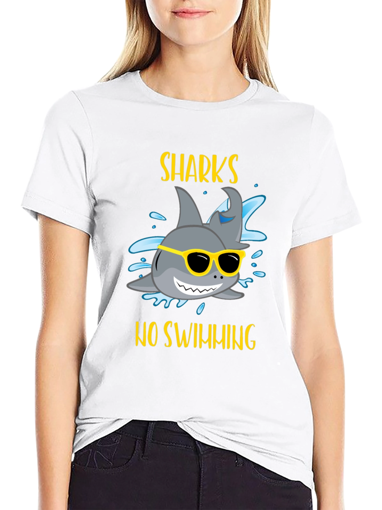 Funny Sharks No Swimming Graphic Tee