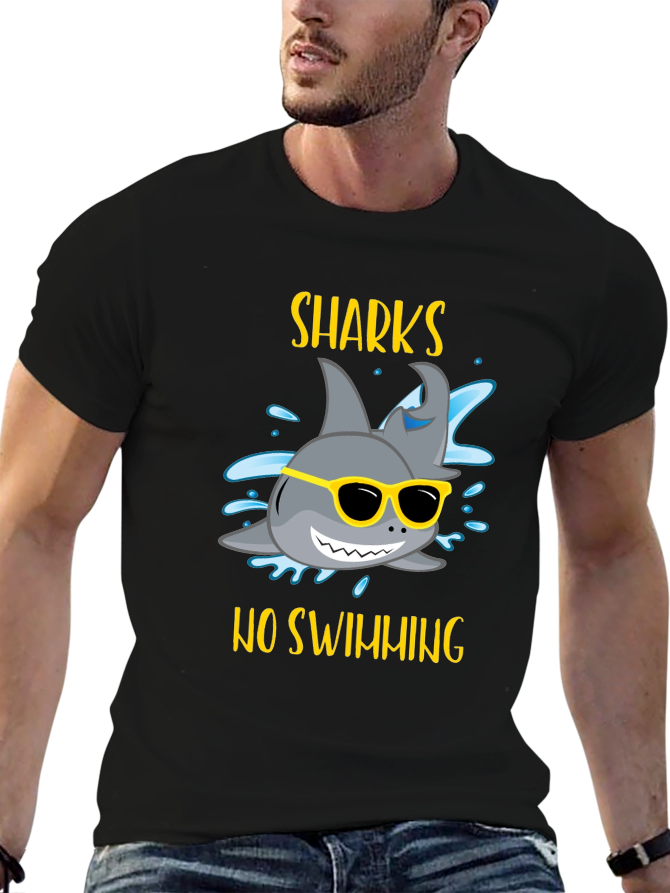 Funny Sharks No Swimming Graphic Tee