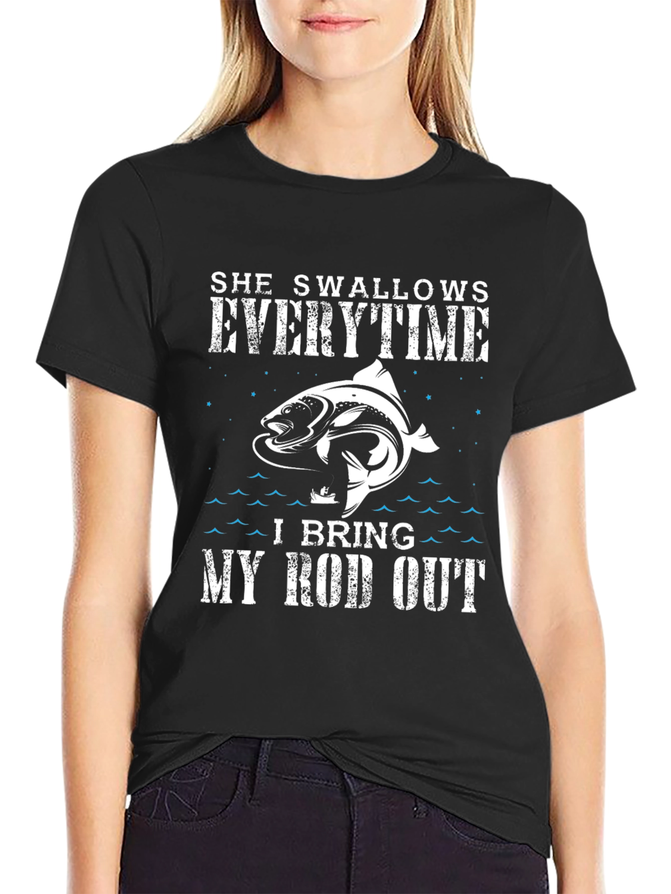 Fishing Humor T-Shirt - She Swallows Every Time