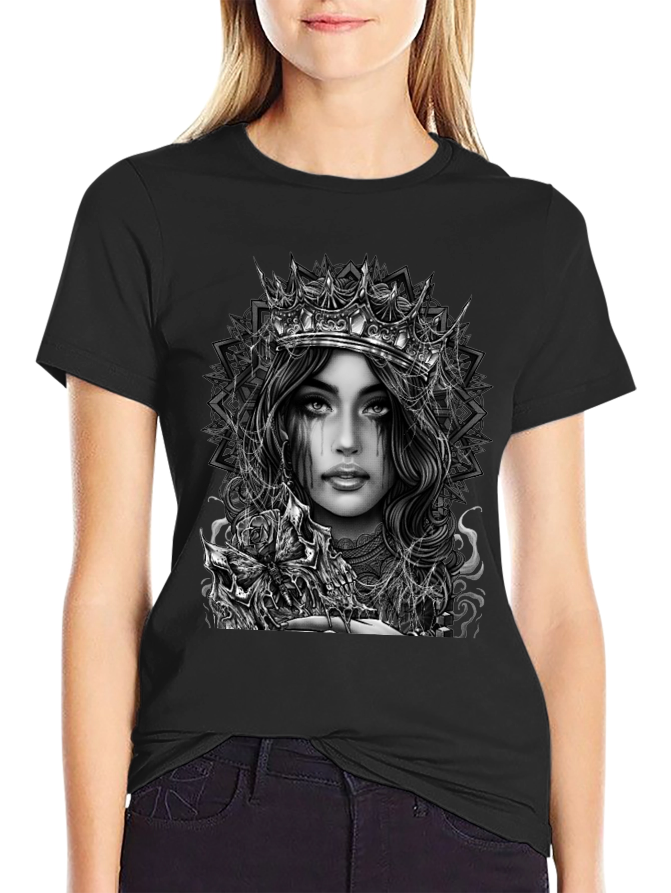 Gothic Queen Graphic Tee - Dark Fantasy Art Shirt
