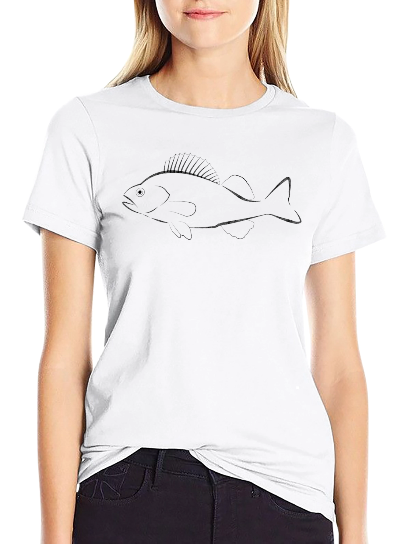 Mens Black T-Shirt with Fish Outline Design