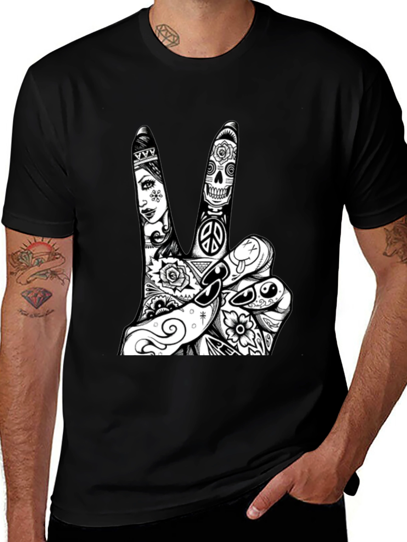 Peace Sign Graphic Tee - Black Cotton T-Shirt