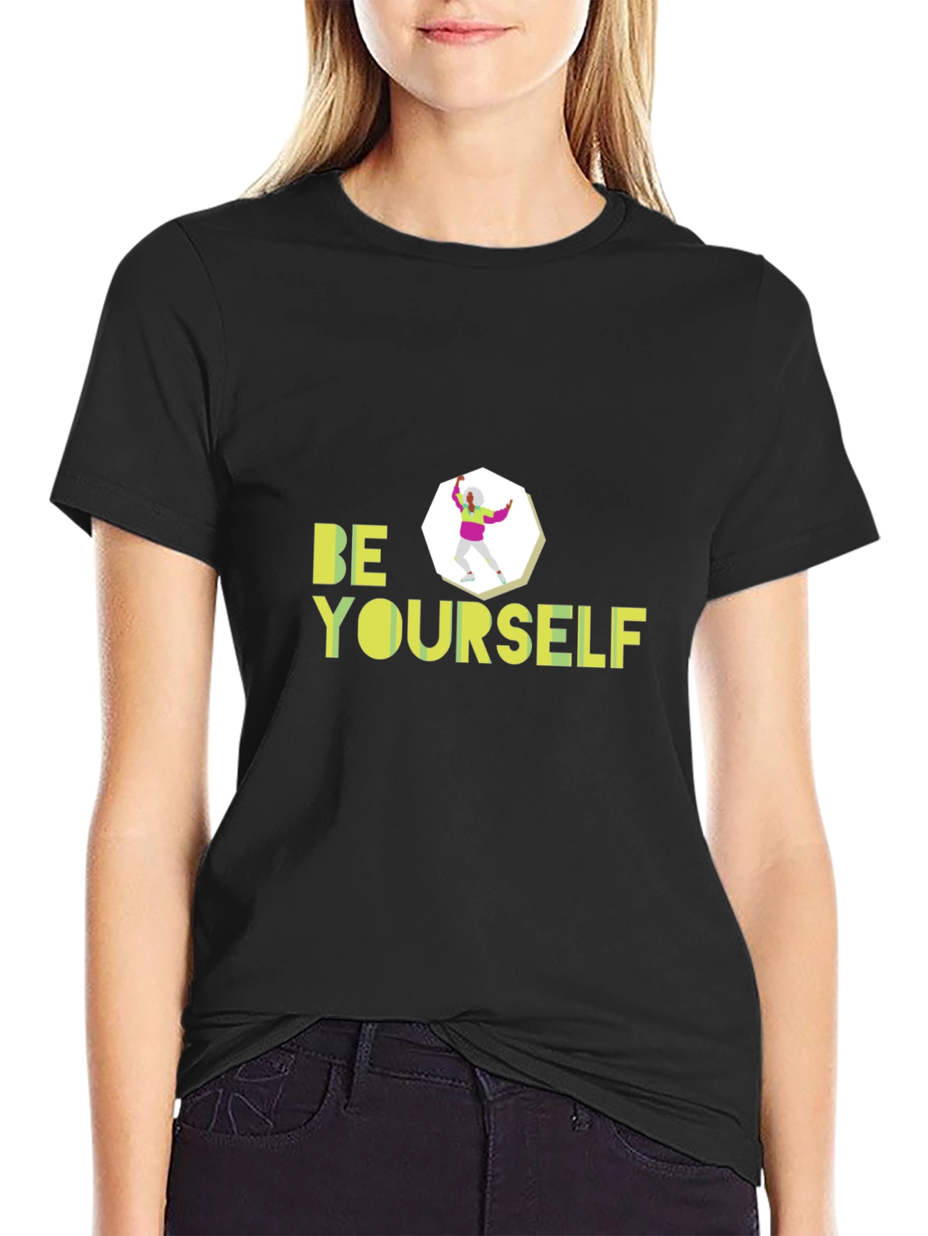 Be Yourself Graphic Tee - Black Cotton Blend Shirt