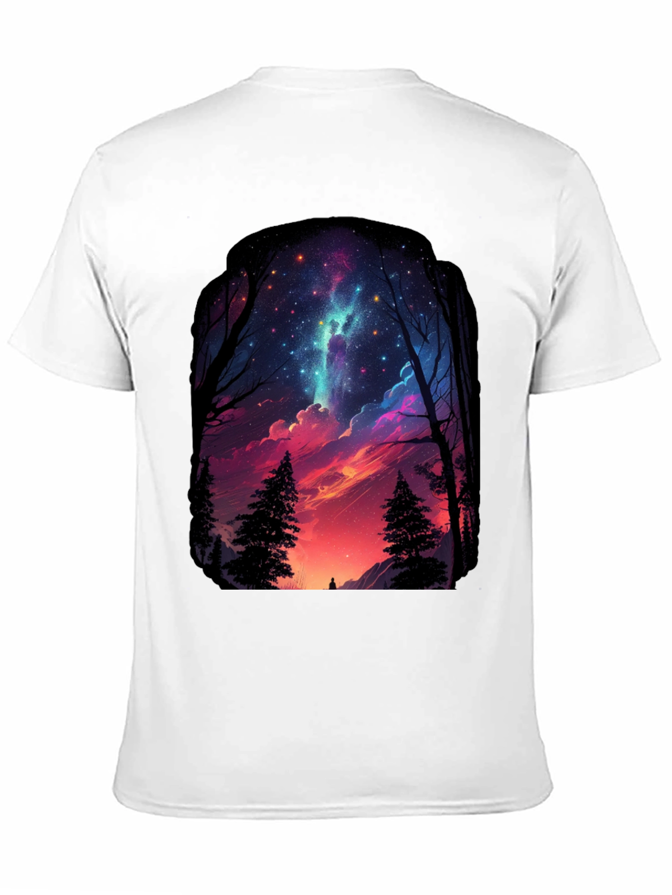 Starry Night Forest Graphic Tee - Black