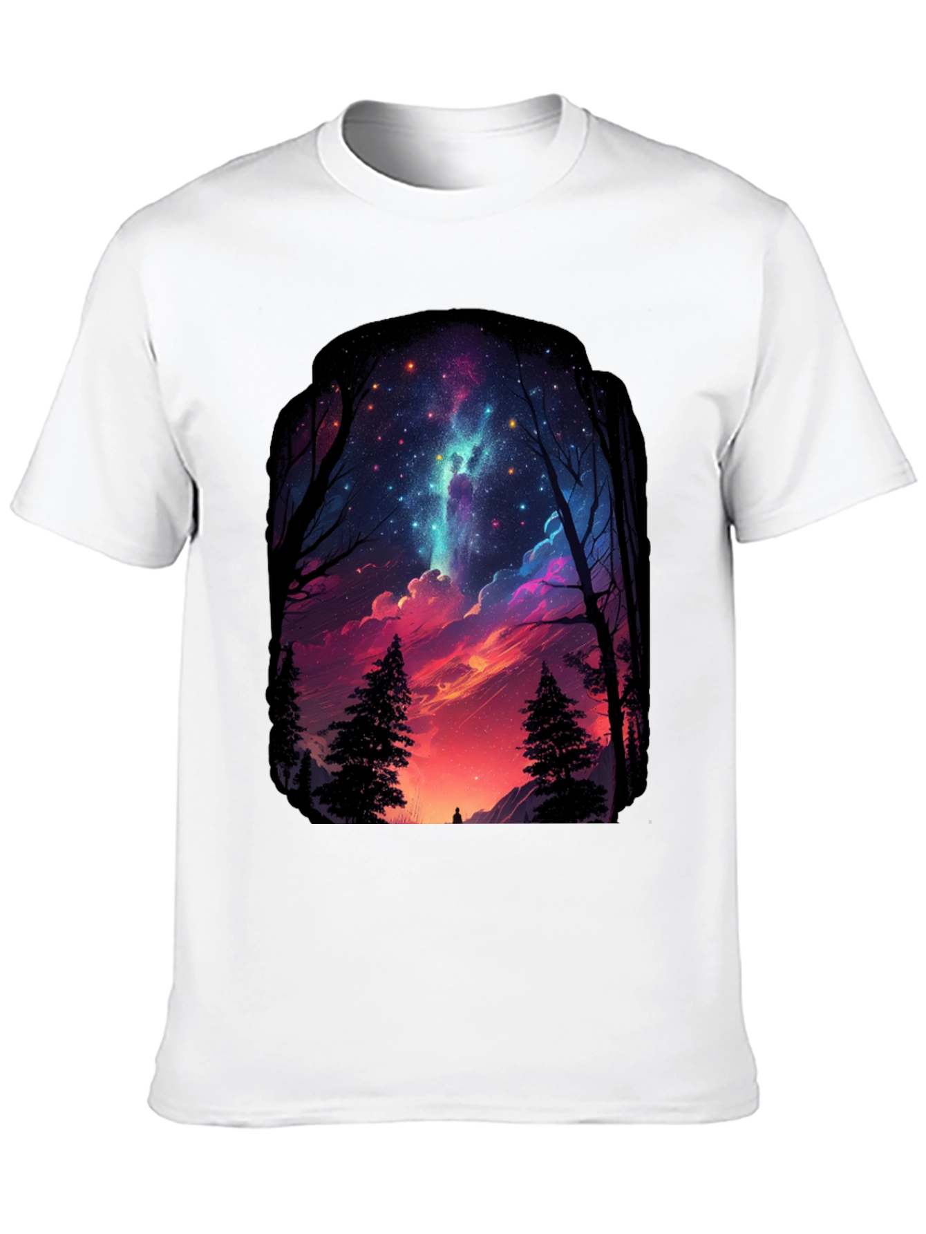 Starry Night Forest Graphic Tee - Black