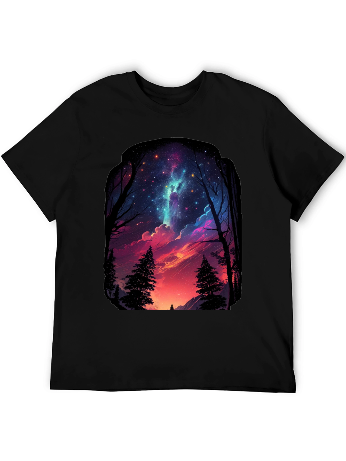 Starry Night Forest Graphic Tee - Black