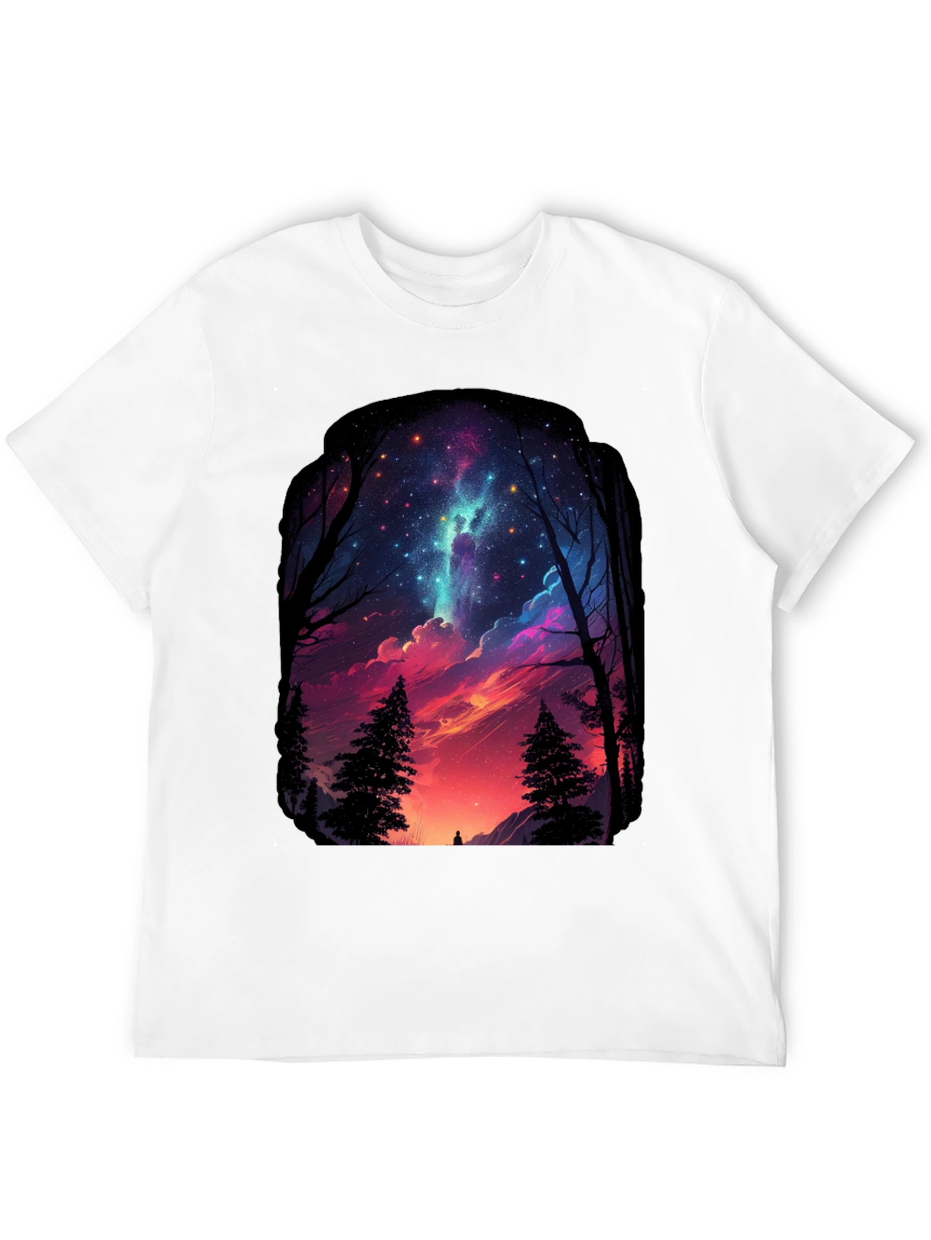 Starry Night Forest Graphic Tee - Black