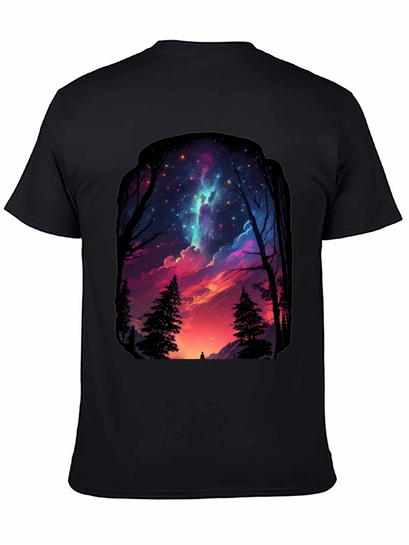 Starry Night Forest Graphic Tee - Black