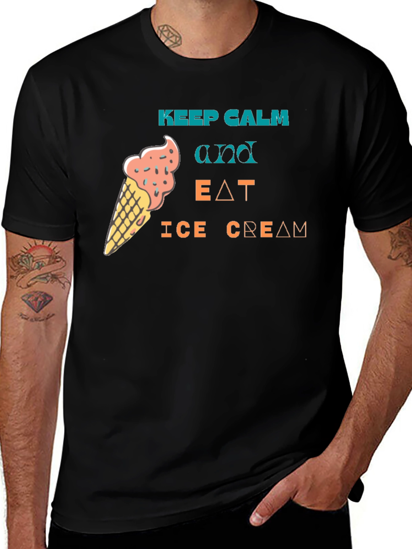 Keep Calm & Eat Ice Cream Black Tee