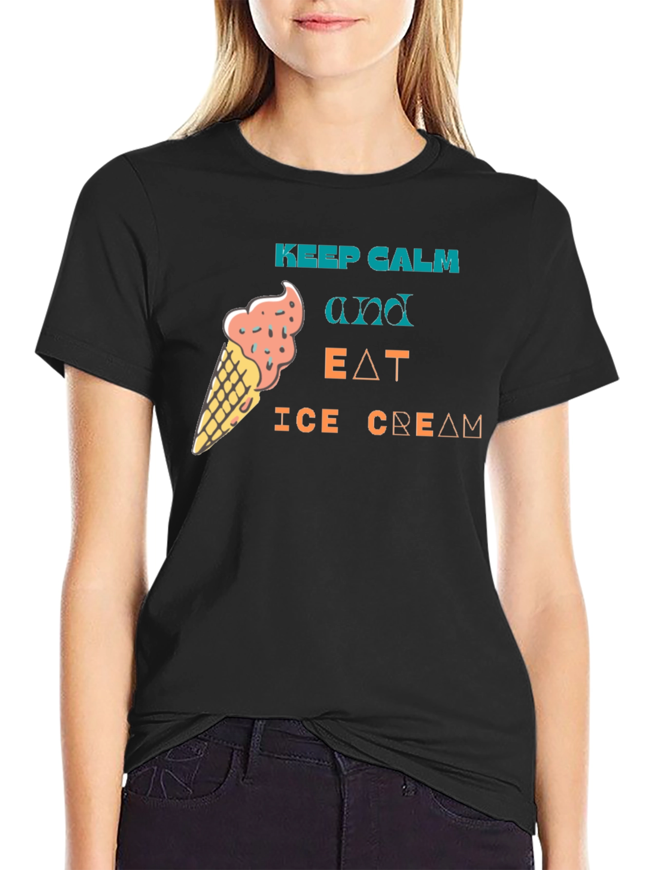 Keep Calm & Eat Ice Cream Black Tee