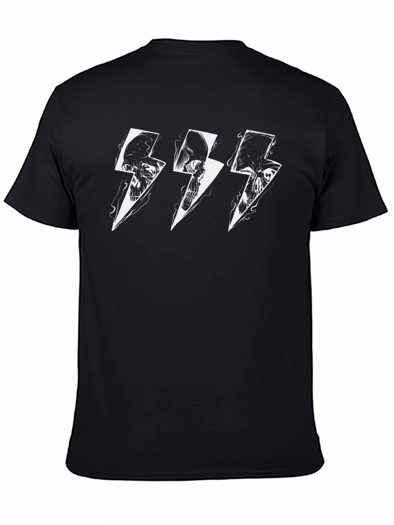 Skull Lightning Bolt Graphic Tee - Black Cotton T-Shirt
